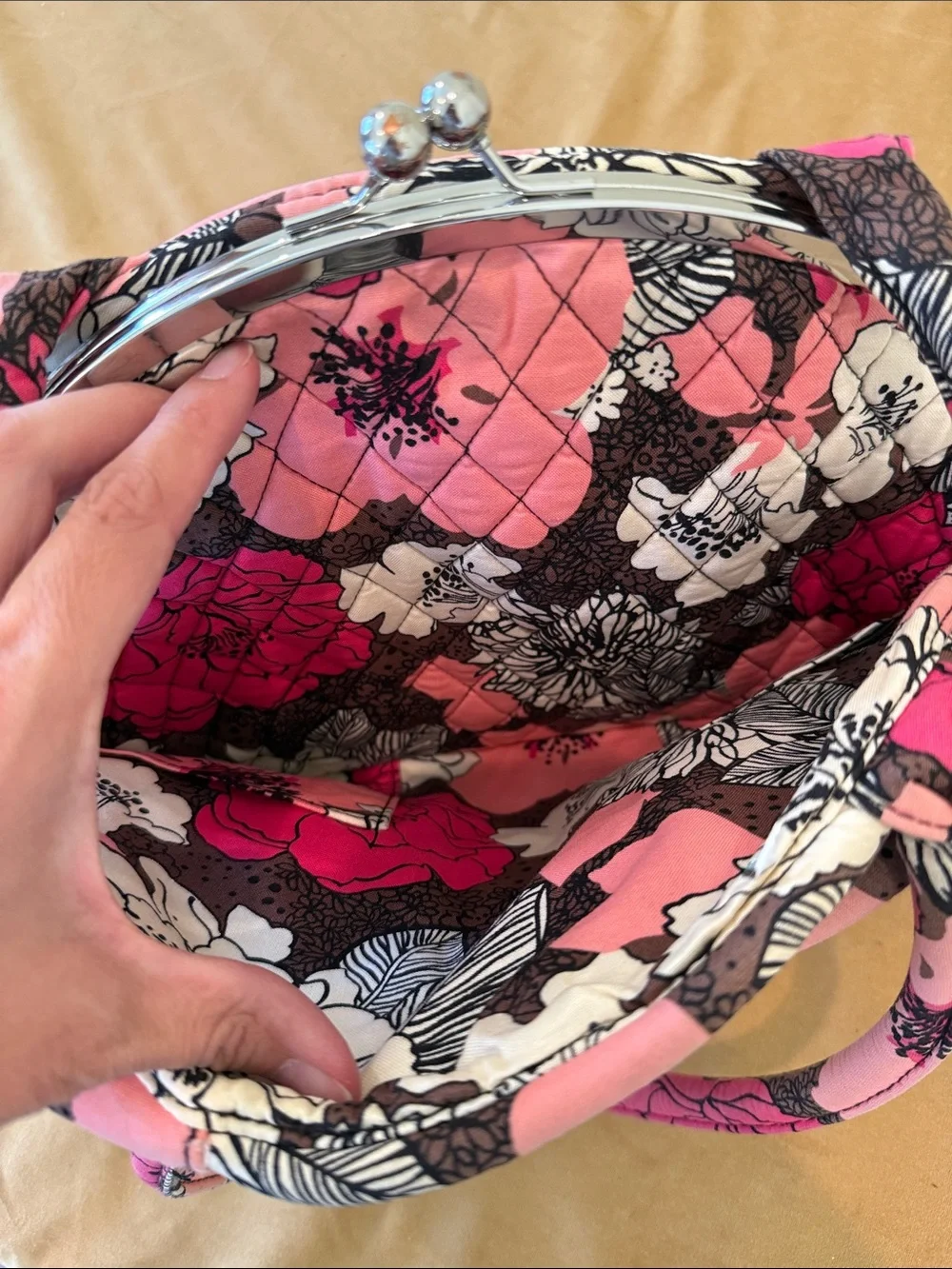 Vera Bradley Pink Floral Quilted Frame-Top Shoulder Bag